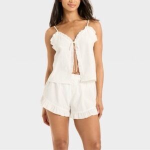 White Ruffe Pajama Set